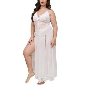 4518 Plus Size Sexy Lingerie Babydoll Maxi Dress with G String Thongs